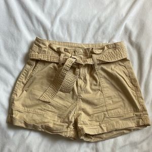 Yellow cargo shorts with front tie